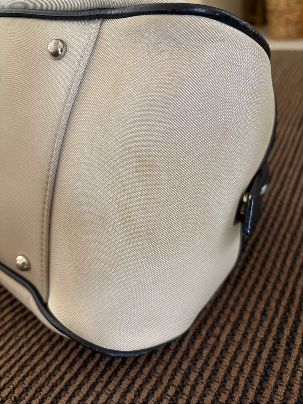 Burberry Nova Check Satchel Jacquard Leather Handbag Black Beige - Picture 8 of 16